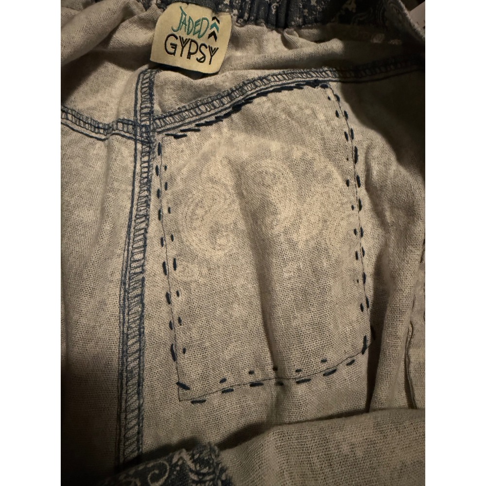 Jaded Gypsy Traveler Pants Blue Paisley Bandana Print Cotton  L/XL NEW IN PKG - Picture 8 of 10
